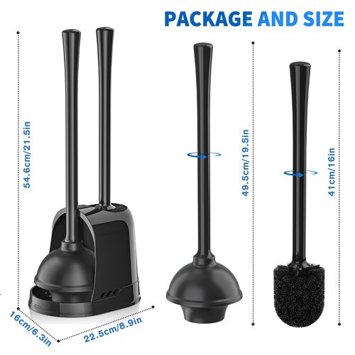 LOVLOY Toilet Plunger and Brush, Silicone Bowl Brush and Heavy Duty Toilet Plunger Set with Ventilated Holder, 2-in-1 Toilet Brush and Plunger Combo for 5.3-inch Toilet Drain Bathroom Cleaning