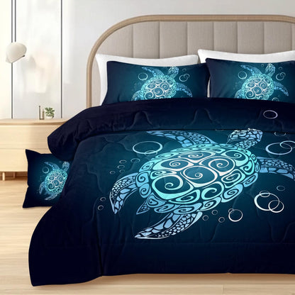 Sleepwish Teal Turquoise Comforter Set King Size for Boys Girls 4 Piece Beach Theme Bedding Set Soft Green Sea Turtle Bed Set