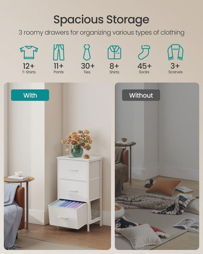 SONGMICS Dresser for Bedroom, Chest of Drawers, Steel, MDF, 3 Non-Woven Fabric Drawers, Storage Organizer Unit, Closet, Entryway, Cloud White and Snow White ULGS313W01S