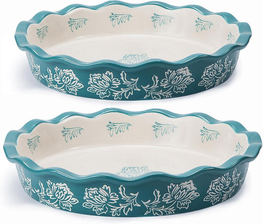 Wisenvoy Ceramic Pie Pan - Non-Stick Deep Dish Blue Porcelain Pie Plate | Perfect for Baking