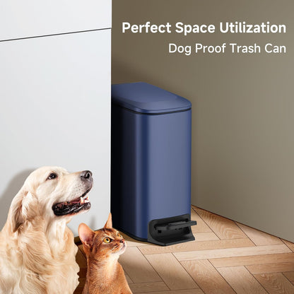 TIPGO Slim Bathroom Trash Can - Soft Close Lid & Step Pedal - 6L Stainless Steel Bin | Navy Blue
