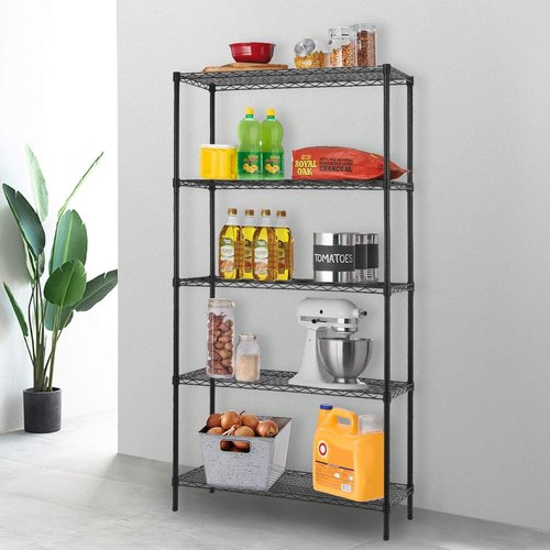 FDW Wire Shelving Unit - 5-Tier Adjustable Metal Rack for Kitchen, Garage & Pantry - Black 14" D x 36" W x 72" H