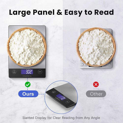 CROWNFUL Digital Kitchen Scale - 33lb Rechargeable 304 Stainless Steel | LCD Display for Accurate Measurements