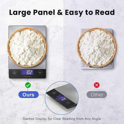 CROWNFUL Digital Kitchen Scale - 33lb Rechargeable 304 Stainless Steel | LCD Display for Accurate Measurements