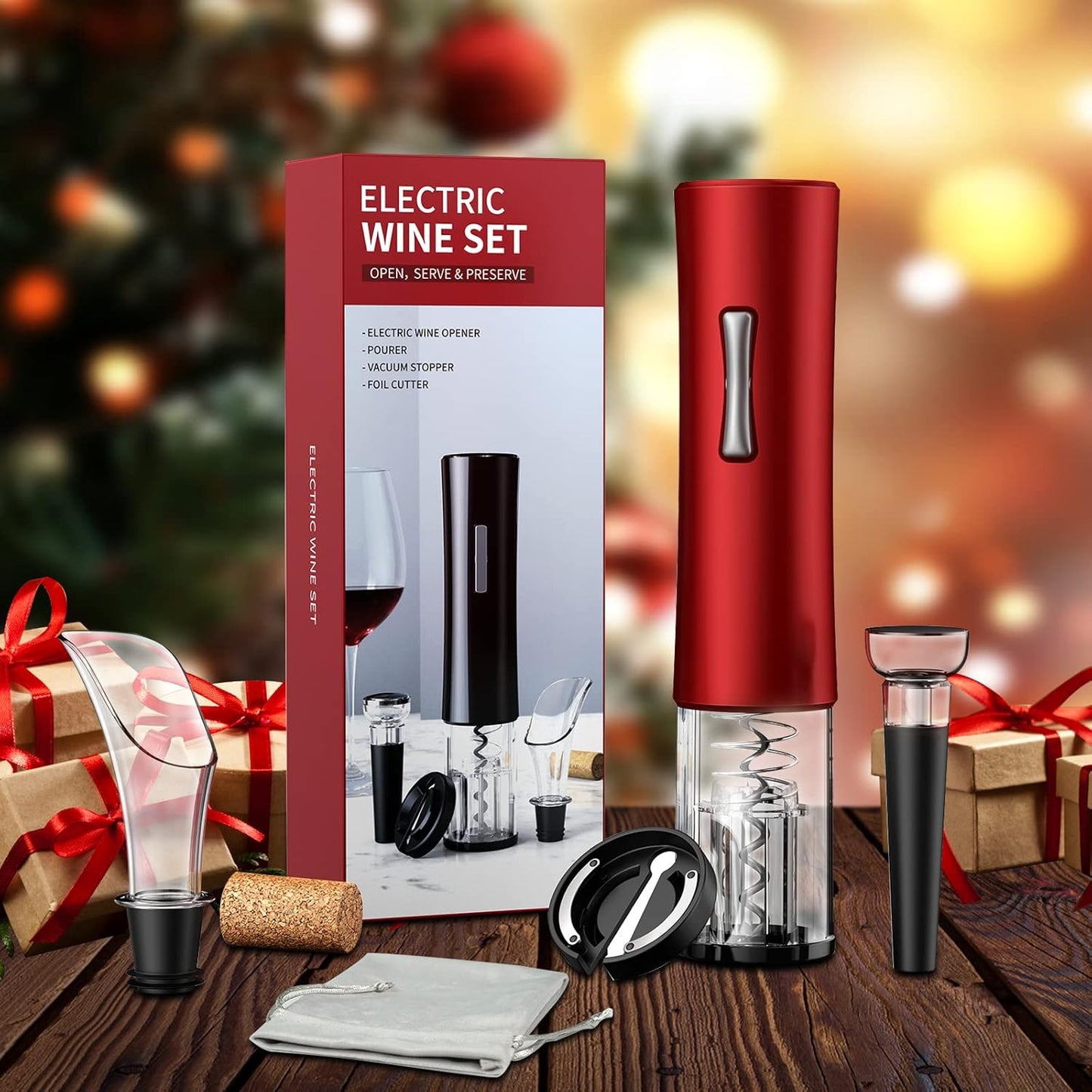 Wine Bottle Opener, A Must-Have for Wine Lover Gift,Electric Wine Bottle Opener with Foil Cutter,Vacuum Stoppers,and Pourer