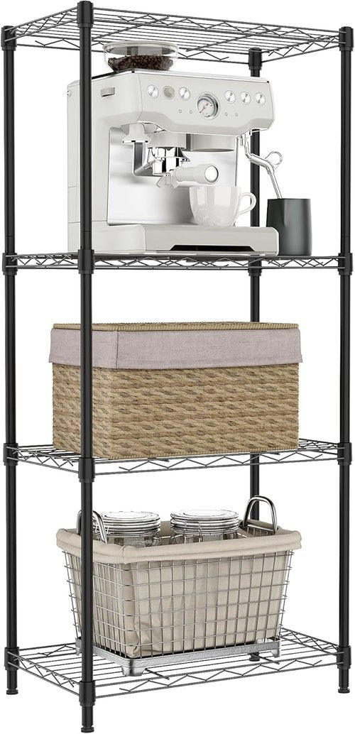 IZEUK 4-Tier Metal Wire Shelf Unit - Versatile Black Storage Rack for Kitchen, Bedroom & Laundry Room | 17.7" W x 11.8" D x 41.9" H