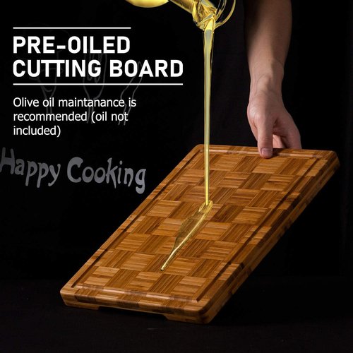 Kikcoin Extra Large Bamboo Cutting Boards - Set of 3 Chopping Boards with Juice Groove | Kitchen Butcher Block