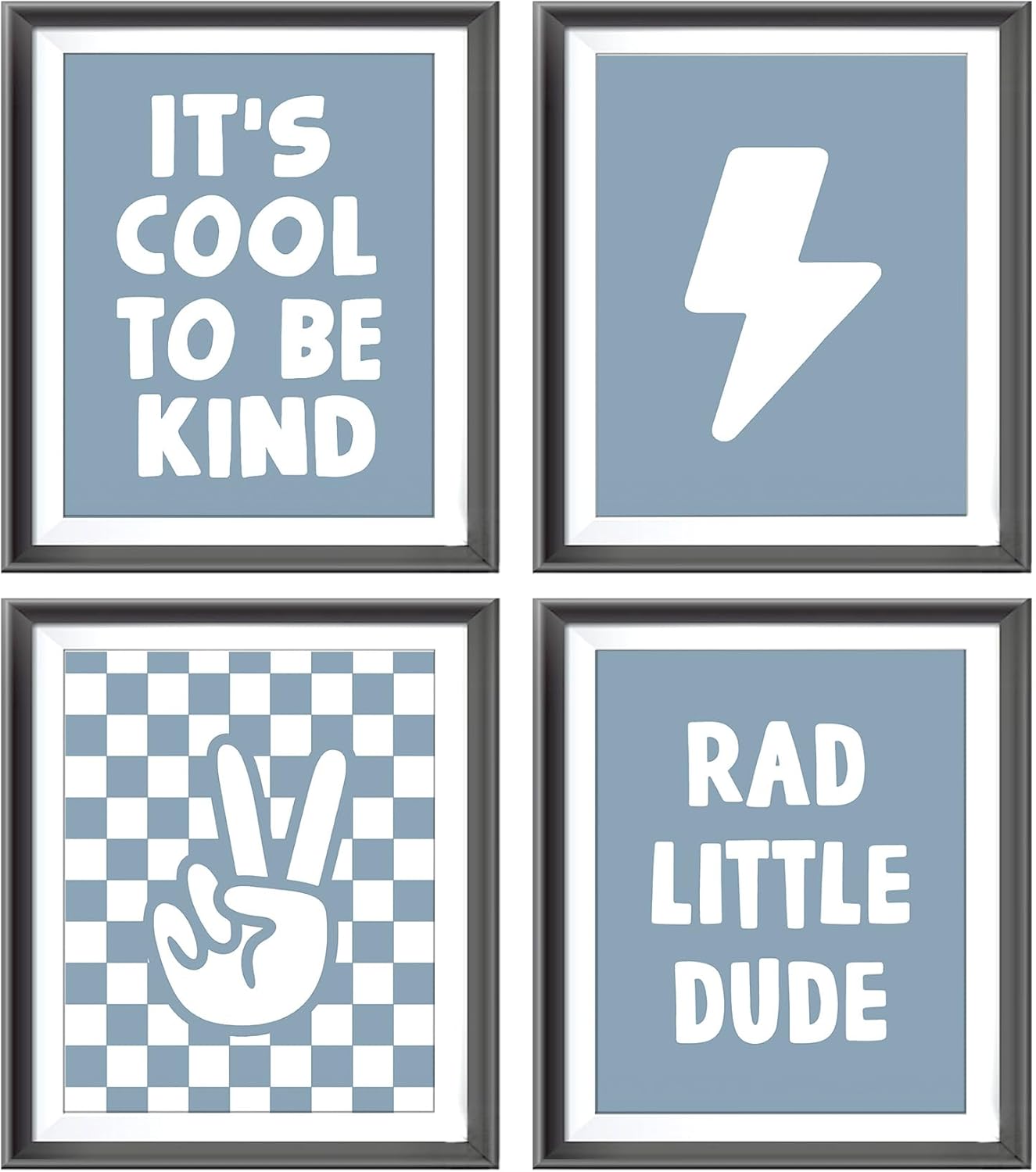 Skiennix Retro Black Checkered Poster Prints - Cool Lightning Peace Hand Sign Art | 4 Unframed 8x10 Inches for Teen Room Decor