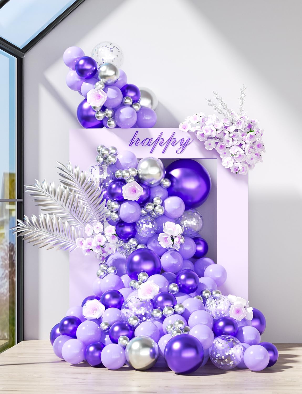 Skiennix 12-Inch Purple & Silver Balloons - 60pcs Pastel Lavender Confetti for Parties & Celebrations
