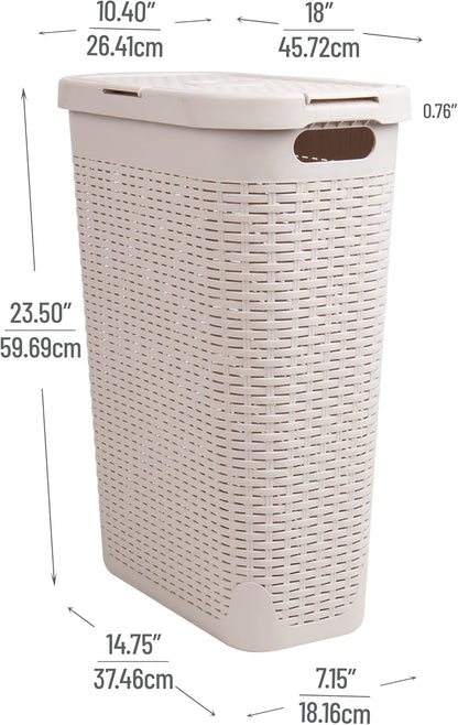 Mind Reader Slim Laundry Hamper - 40L Tapered Design with Lid & Ventilated Cutouts | Ivory Plastic