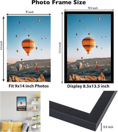 JCJMY 9x14 Black Picture Frame - Wall Hanging & Mounting, Shatter-Resistant Plexiglass