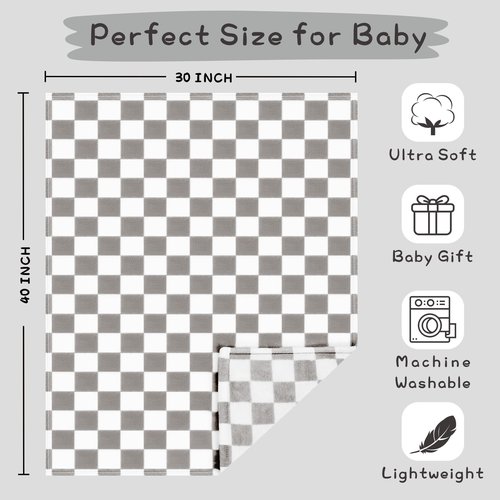 Yurhap Checkered Baby Blanket Fleece Baby Blankets Neutral for Boys Girls, Super Soft Warm Lightweight Infant Toddler Newborn Receiving Gifts for Crib Stroller, 30x40 Inch, Greige