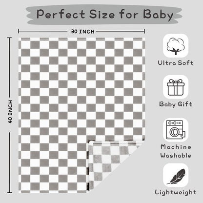 Yurhap Checkered Baby Blanket Fleece Baby Blankets Neutral for Boys Girls, Super Soft Warm Lightweight Infant Toddler Newborn Receiving Gifts for Crib Stroller, 30x40 Inch, Greige
