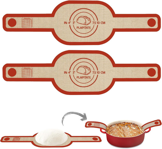 PLAPITATE Silicone Bread Sling | Non-Stick Oval Baking Mat for Easy Sourdough Transfer - 2 Red Set