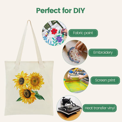 Skiennix 24 Pack Canvas Tote Bags - Lightweight Reusable Grocery Bags for DIY Projects | Beige