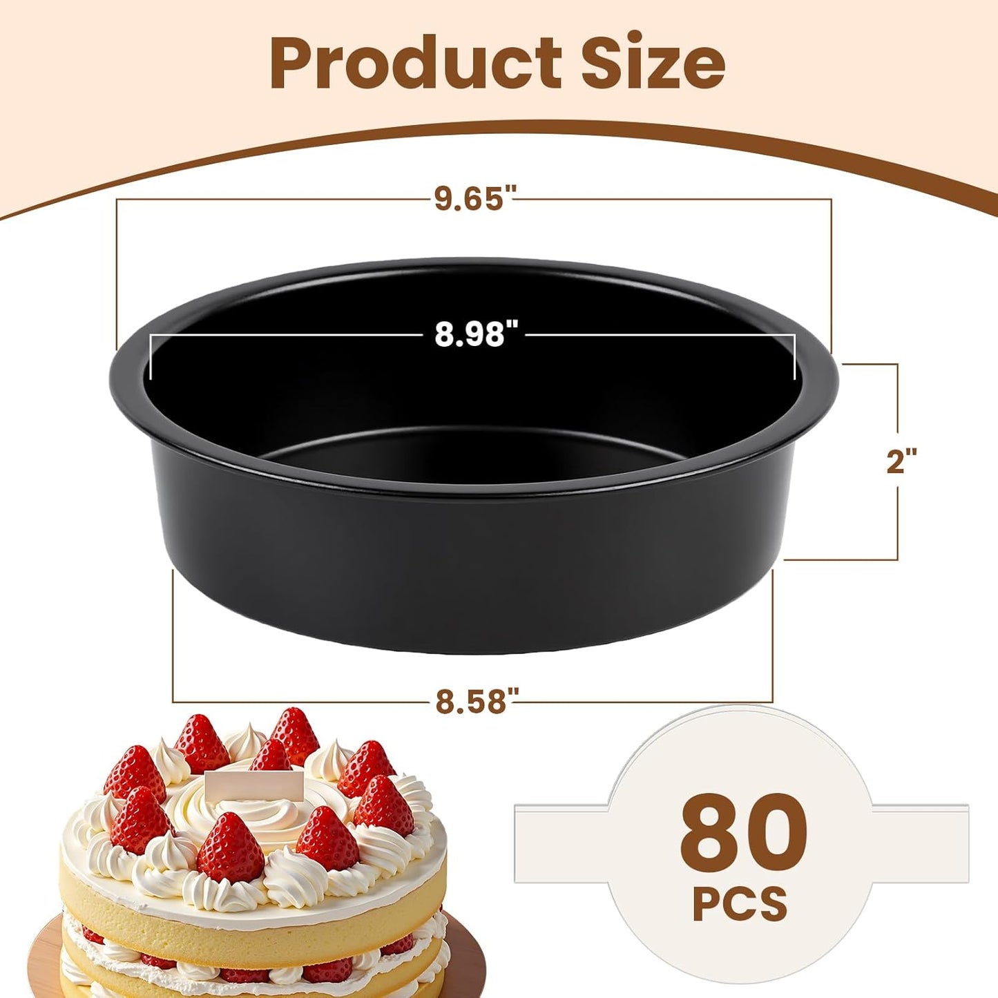 Nonstick Carbon Steel Cake Pan Set by [Brand Name] - 9 Inch Round Baking Pans with 80 PCS Parchment Paper | Dishwasher Safe & Durable for Layer Cakes