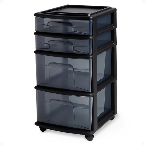 HOMZ 4-Tier Clear Plastic Storage Organizer Cart - Rolling Drawer Tower with Wheels for Easy Organization