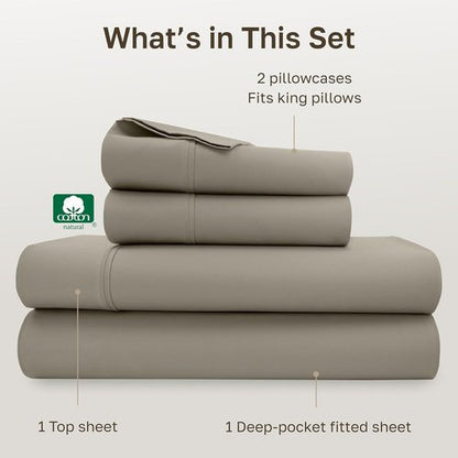 California Design Den King Size Bed Sheets Set - 100% Cotton, Silky Smooth Sateen, Deep Pockets, Taupe