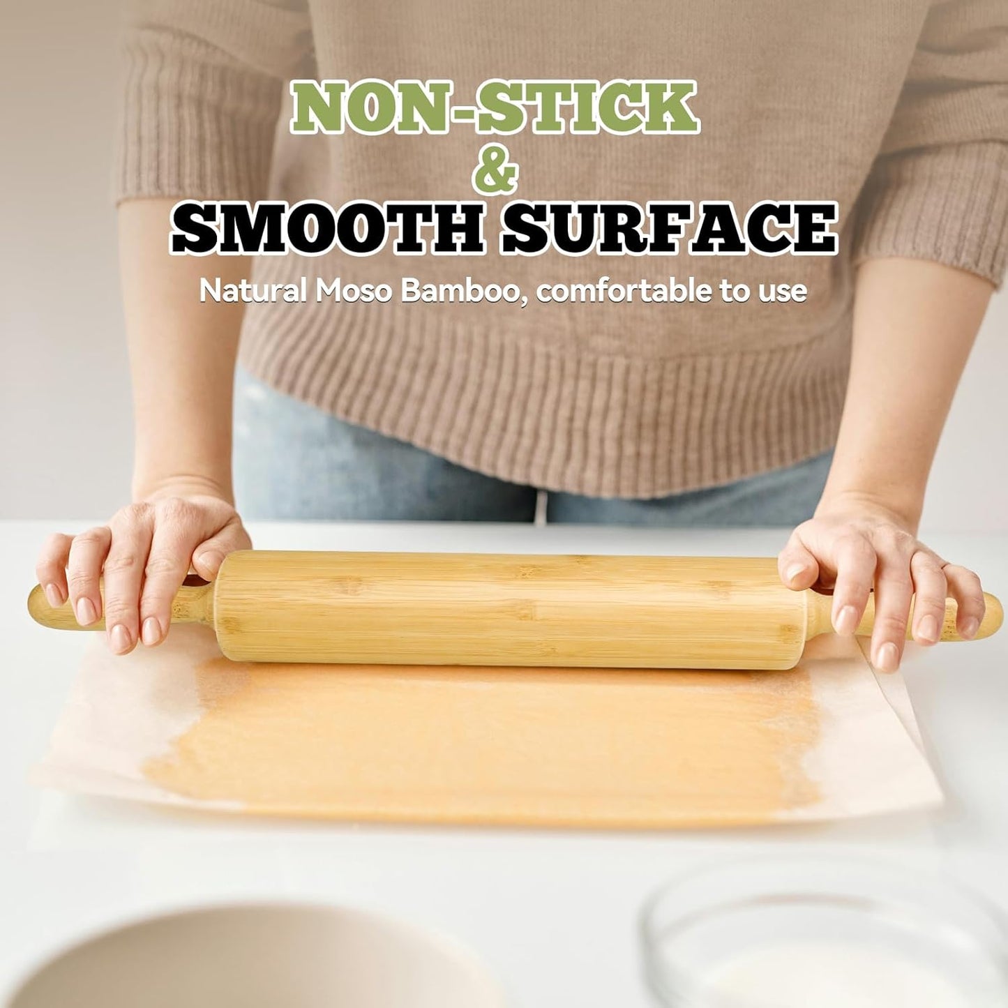 Skiennix 17.5 Inch Wooden Rolling Pin - Perfect Dough Roller for All Your Baking Needs