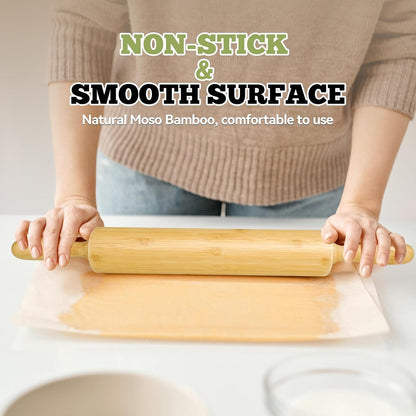 Skiennix 17.5 Inch Wooden Rolling Pin - Perfect Dough Roller for All Your Baking Needs