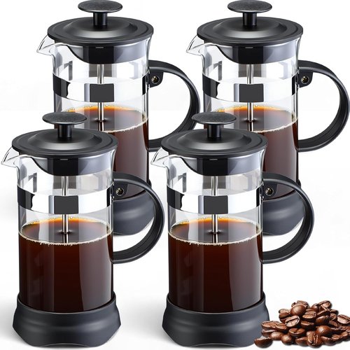 LemonRoad French Press Coffee Maker - Heat Resistant Borosilicate Glass | 4 Pack, 12oz for Travel & Camping