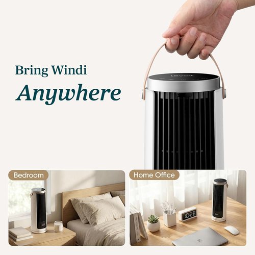 LEVOIT Bladeless Tower Fan - 20dB Quiet Operation, 4-Speed Oscillation, Portable Design, White
