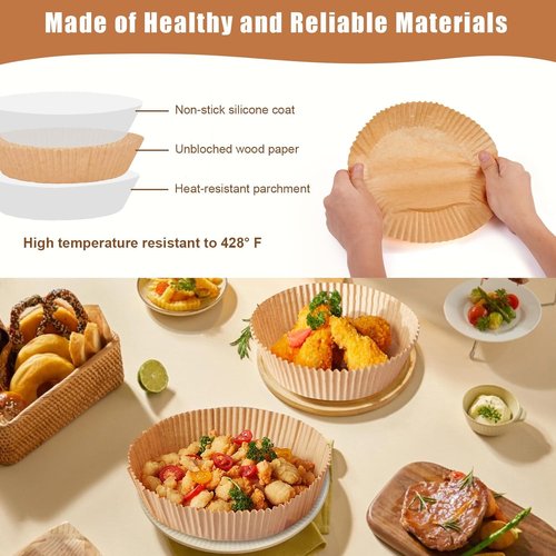 Air Fryer Liners | 100PCS Non-Stick Parchment Paper for 2-5QT Air Fryers - 6.3 Inch Round