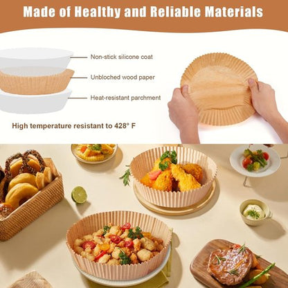 Air Fryer Liners | 100PCS Non-Stick Parchment Paper for 2-5QT Air Fryers - 6.3 Inch Round