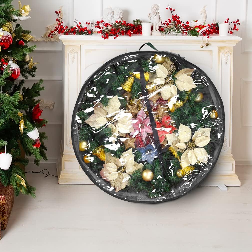 Primode Christmas Wreath Storage Bag 30" - Durable 600D Oxford Container with Clear Top Window | Gray