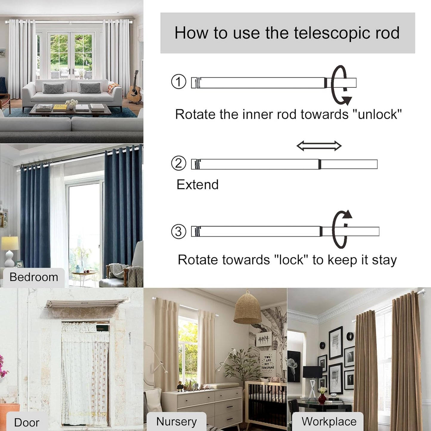 Byondeth Curtain Rods - Adjustable 16 to 120 Inches | 1 Inch Diameter with Elegant Gold Aluminium Finials