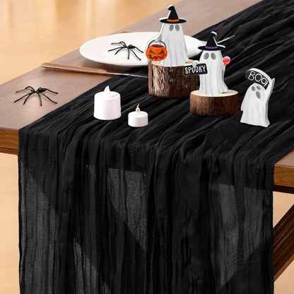 Socomi Cheesecloth Table Runner - 3pcs Black Boho Rustic 120 Inch for Weddings & Home Decor