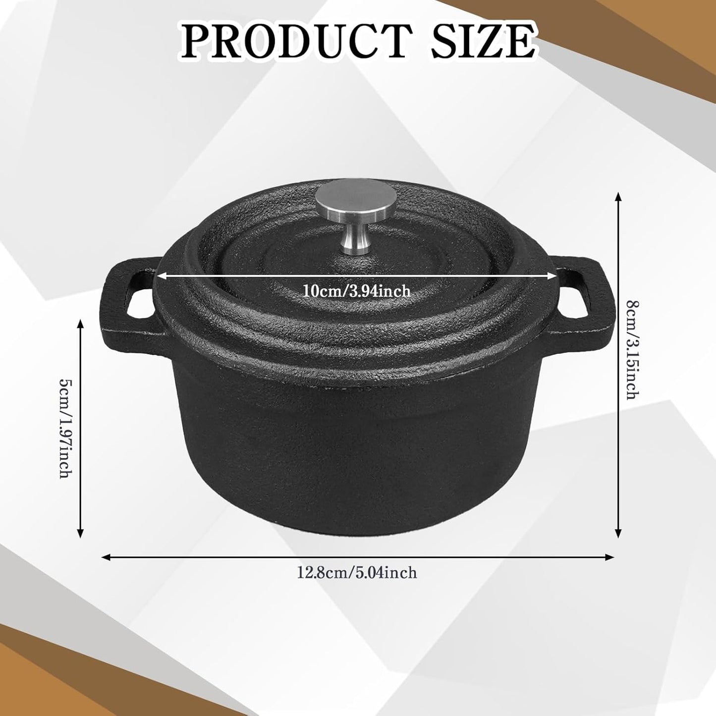 Skiennix Mini Dutch Oven - 6 Pcs Round Cast Iron Cocotte Pots with Lids & Dual Handles - 8 oz Black