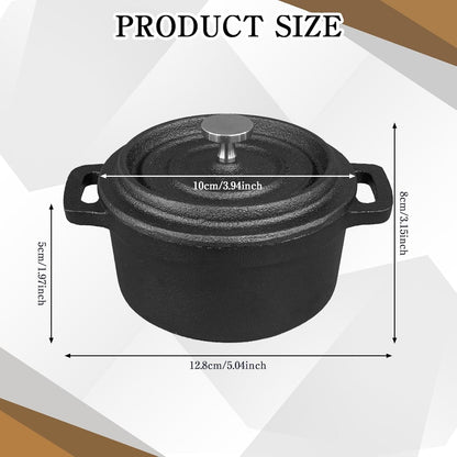 Skiennix Mini Dutch Oven - 6 Pcs Round Cast Iron Cocotte Pots with Lids & Dual Handles - 8 oz Black