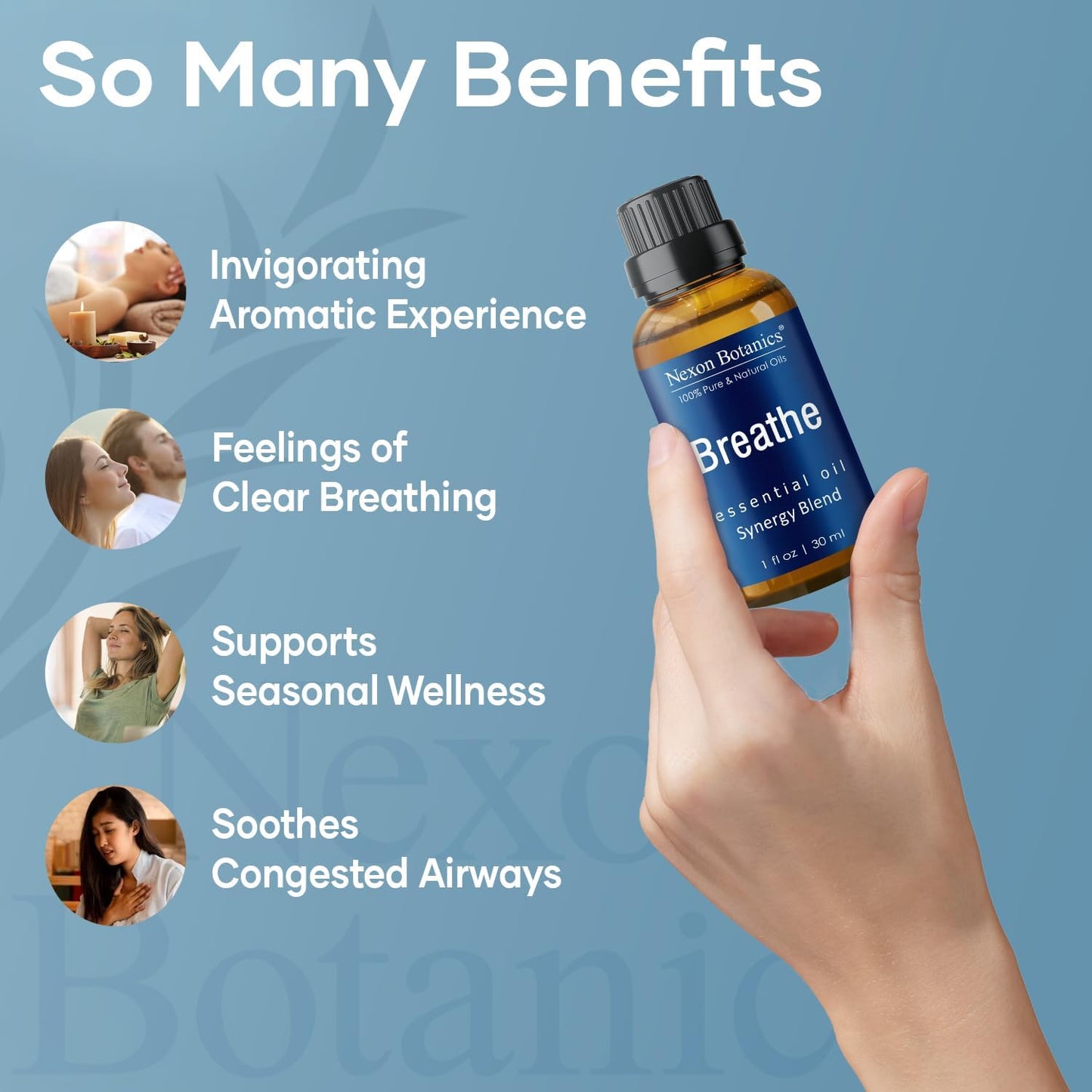 Nexon Botanics Breathe Essential Oil Blend 30 ml - Sinus Relief with Menthol - Ideal for Humidifiers & Diffusers