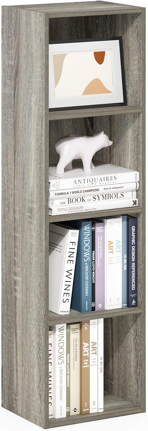 Furinno PASIR 4-Tier Modern Bookshelf - Easy Assembly Open Shelves Bookcase in French Oak | 9 x 12 x 42 Inches