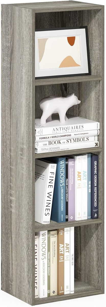 Furinno PASIR 4-Tier Modern Bookshelf - Easy Assembly Open Shelves Bookcase in French Oak | 9 x 12 x 42 Inches