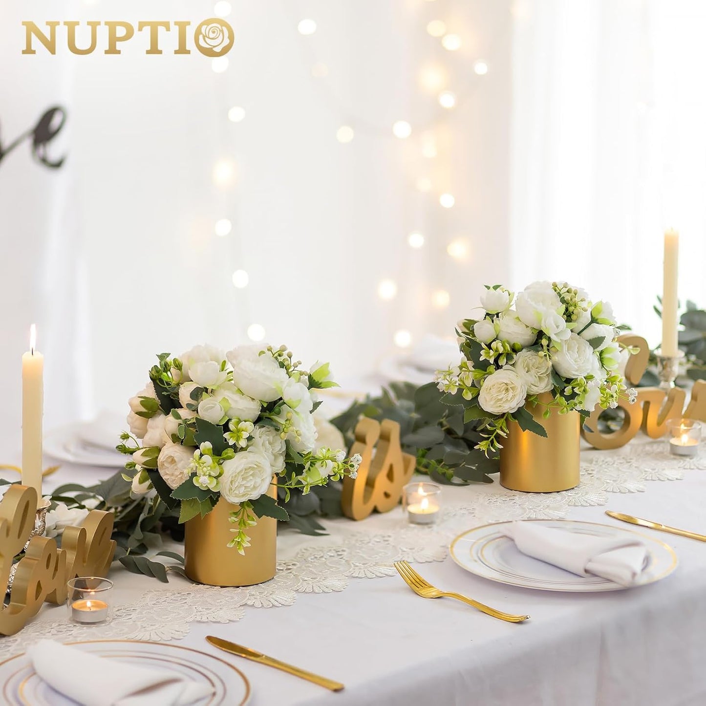 NUPTIO Gold Flower Vases - 6 Pcs 5.1 Inch Tall Metal Centerpieces for Wedding Table Decorations