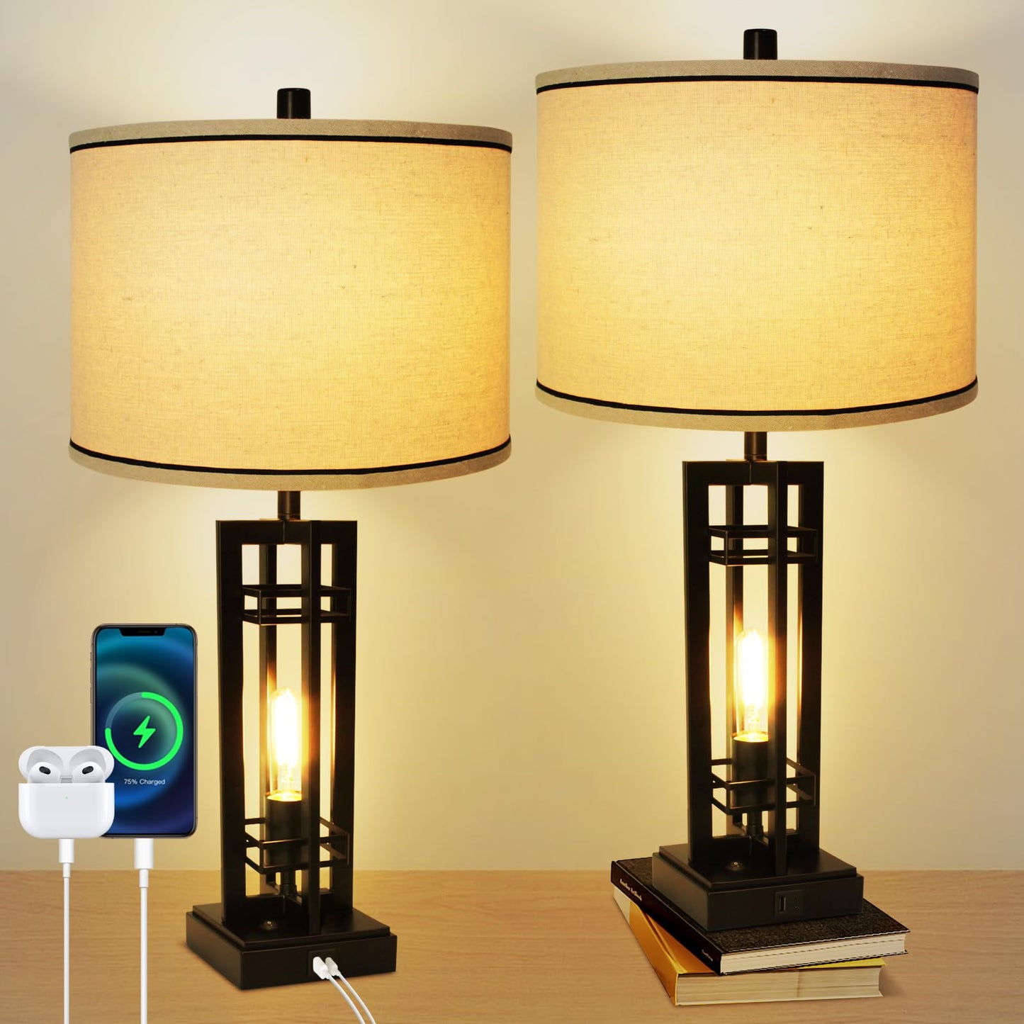 LTBLIGHT 28" Tall Table Lamps Set of 2, 3-Way Dimmable Touch Lamp with 2 USB Charging Ports, Large Farmhouse Table lamp with 2-Light Design, Ideal for Living Room, Office, Hotel, Bulbs Included