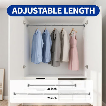 Chrsouly Shower Curtain Rod, 31-76 Inch Adjustable Tension Shower Rod, 1" Diameter Heavy Duty Rust-proof Tension Curtain Rods for Bathroom, Non Slip, No Drilling, Silver