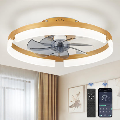 LEDIARY Ceiling Fans with Lights and Remote, 19.7 Inch Low Profile Ceiling Fan, 6 Speeds, Reversible, Dimmable Flush Mount Fan Light,Modern Ceiling Fan with Light for Bedroom, Gold