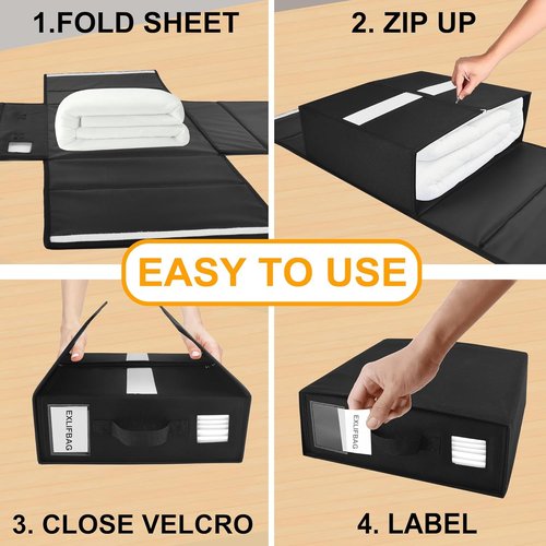EXLIFBAG Sheet Organizers - Foldable Linen Closet Storage with Window | XL for Queen & King Size, Black