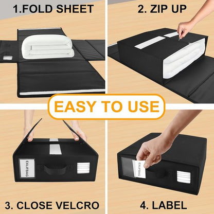 EXLIFBAG Sheet Organizers - Foldable Linen Closet Storage with Window | XL for Queen & King Size, Black