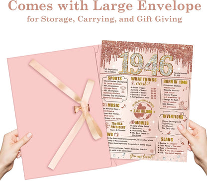 Turypaty 80th Birthday Card - Large Pink Rose Gold Design with Envelope | Giant Guest Signature Book Gift