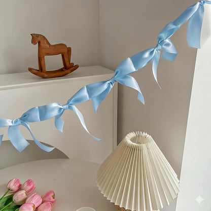 Skiennix Pre-Assembled Blue Bow Garland - 6ft Ready-to-Hang Party Decorations for Baby Showers & Birthdays