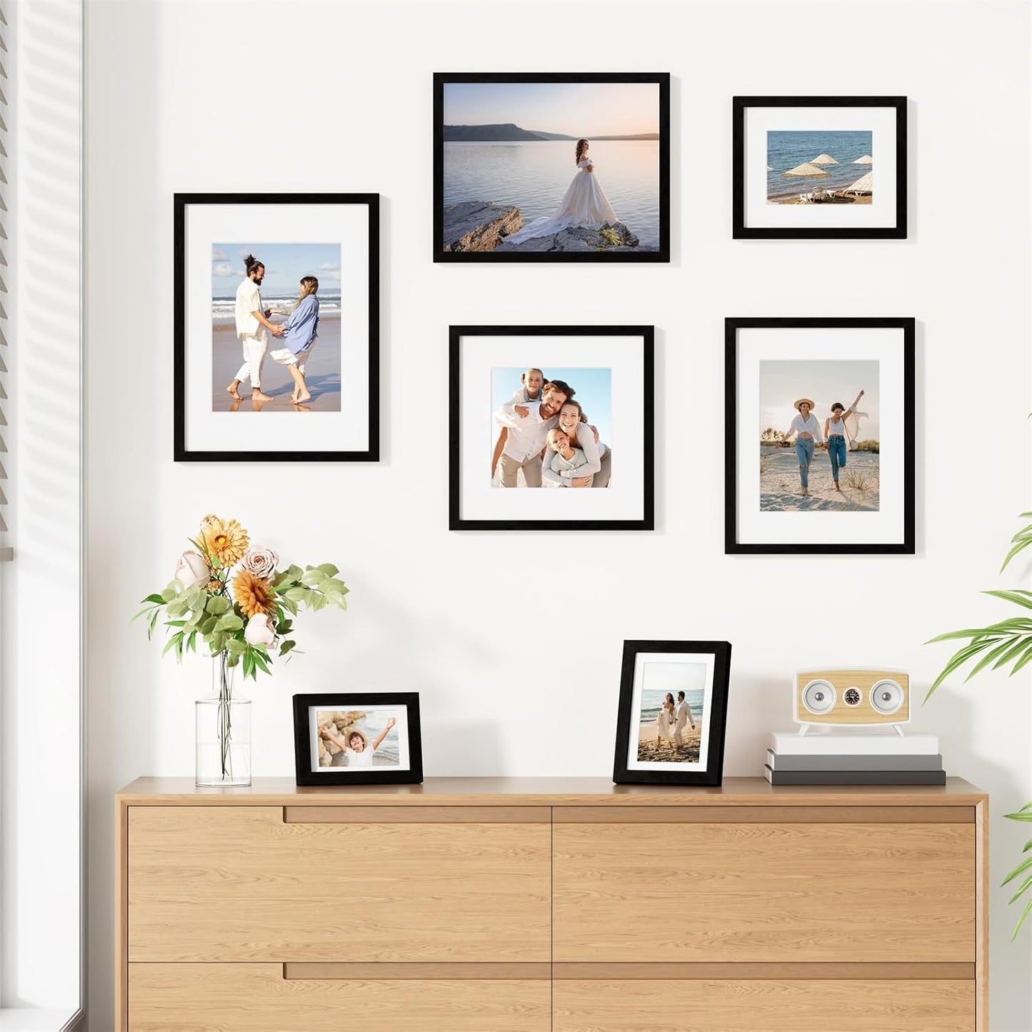 Vittanly 8x10 Picture Frames Set of 9 - Shatter Resistant Plexiglass for 5x7 or 8x10 Photos | Black