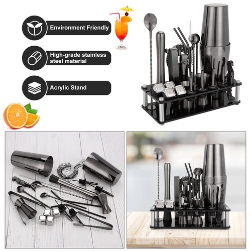 Cocktail Shaker Set, 23-Piece Boston Stainless Steel Bartender Kit with Acrylic Stand & Cocktail Recipes Booklet, Professional Bar Tools for Drink Mixing, Home, Bar, Party - Gold Rose