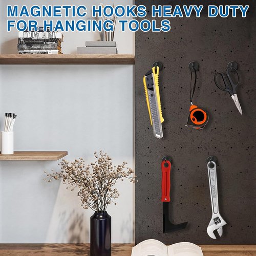 LOVIMAG Magnetic Hooks - Heavy Duty 50lbs+ Strong Magnets for Home & Kitchen | 12 Pack Black