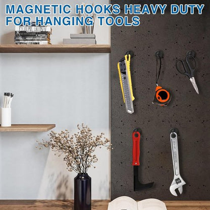 LOVIMAG Magnetic Hooks - Heavy Duty 50lbs+ Strong Magnets for Home & Kitchen | 12 Pack Black