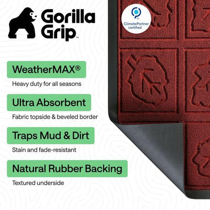 GORILLA GRIP Waterproof All-Season WeatherMAX Doormat - 35x23 Natural Rubber, Stain & Fade Resistant, Easy Clean | Burgundy Leaves