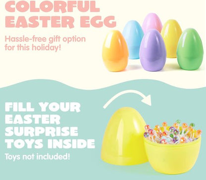 JOYIN Jumbo Easter Eggs - 10" Pastel Plastic Fillable Eggs for Treats, Party Favors & Decorations (6PCS)